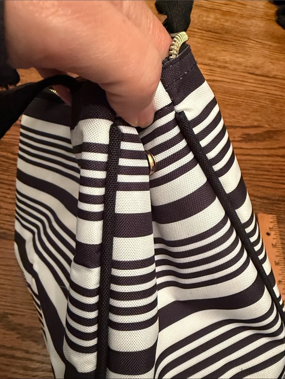 Kate Spade New York Black White Striped Insulated Lunch Tote Zip Cooler Bag